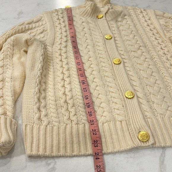J.Crew Ruffleneck Cable Cardigan Sweater XXL White Cream BV351 Gold Buttons NWT - Picture 5 of 13